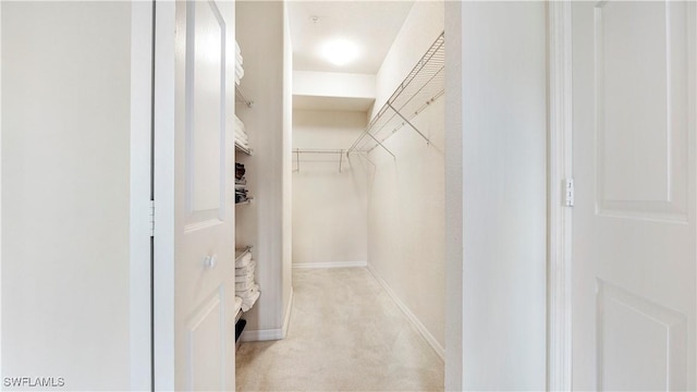 spacious closet with light colored carpet