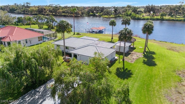 aerial view with a water view