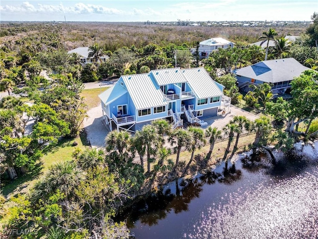 aerial view with a water view