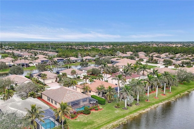 aerial view with a water view