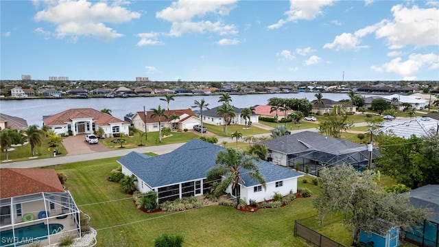 aerial view with a water view