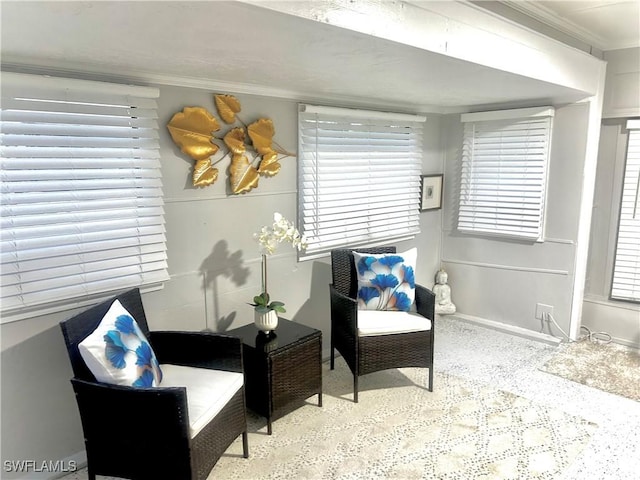 sitting room featuring crown molding