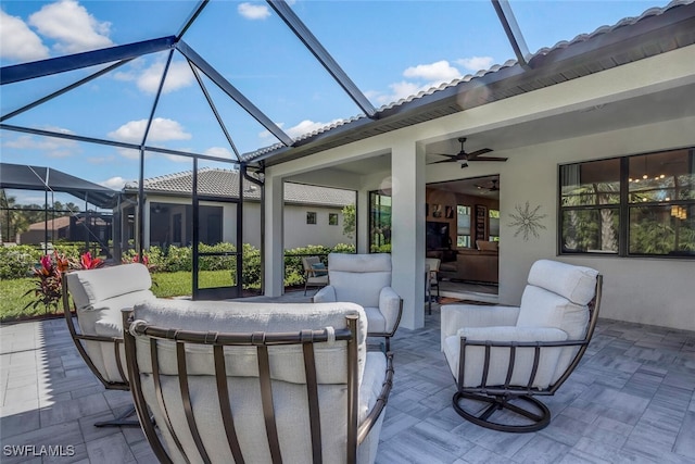 view of patio / terrace featuring outdoor lounge area and ceiling fan