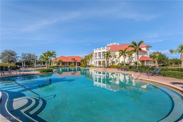 view of pool featuring a patio