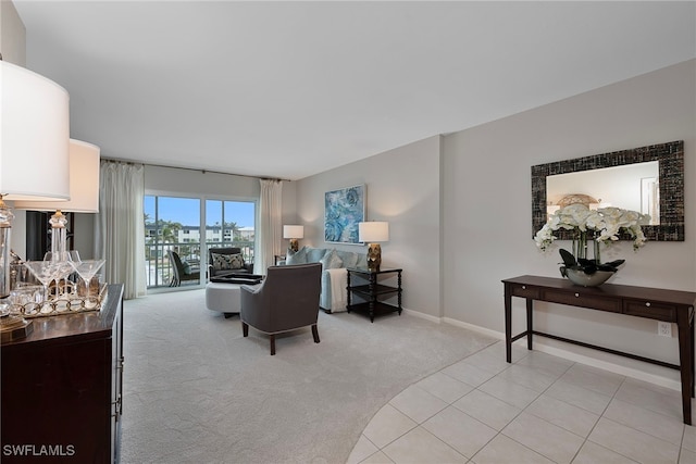 living room with light colored carpet