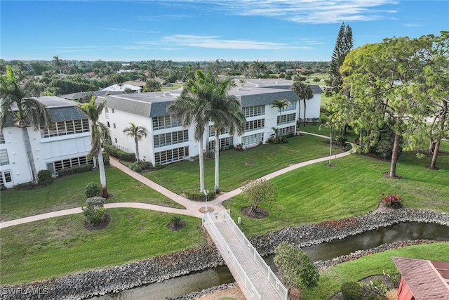 aerial view with a water view