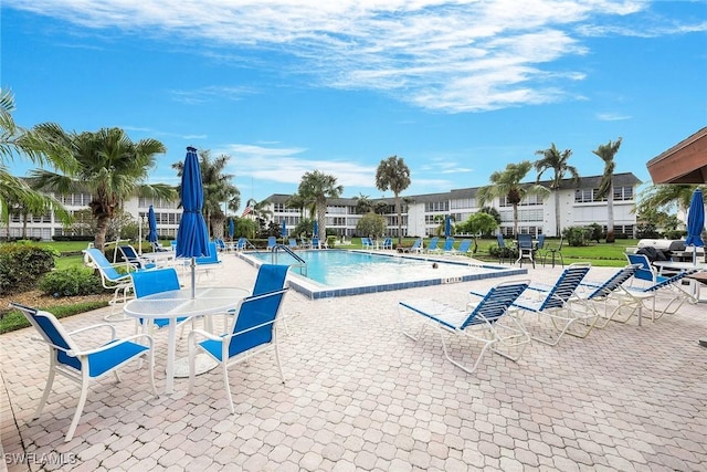 view of swimming pool with a patio area