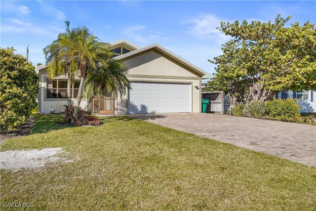 view of front facade with a garage and a front yard