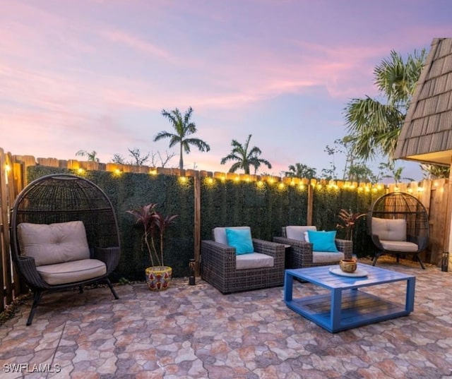 view of patio / terrace with a fenced backyard and outdoor lounge area