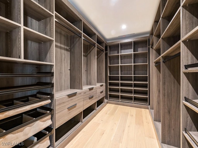 spacious closet with light hardwood / wood-style flooring