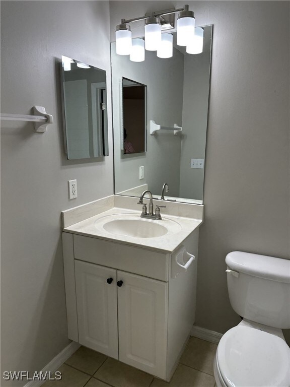 bathroom with tile patterned floors, toilet, and vanity