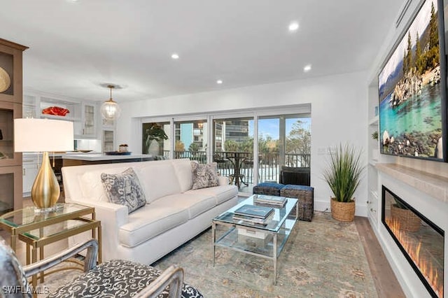 living room with hardwood / wood-style flooring