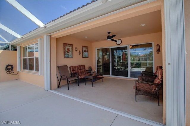 view of patio / terrace with outdoor lounge area and ceiling fan