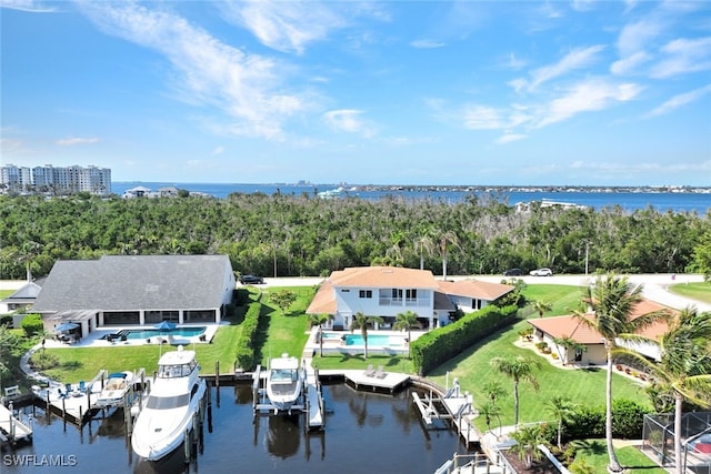 aerial view with a water view