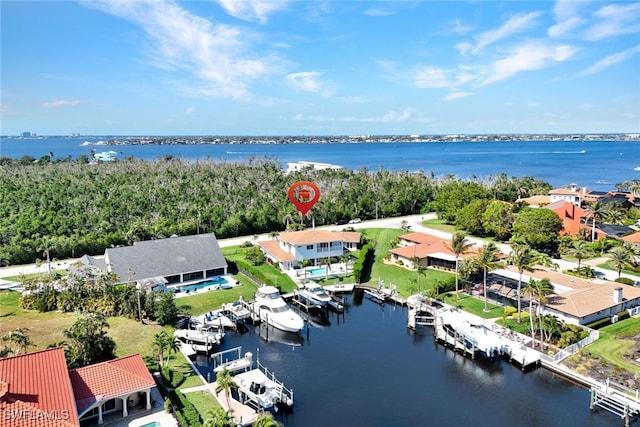 aerial view with a water view