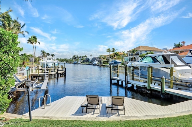 view of dock featuring a water view and boat lift