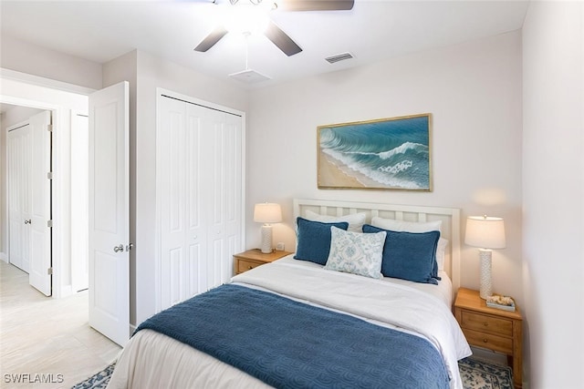 bedroom with a closet and ceiling fan