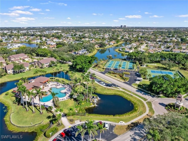 aerial view with a water view