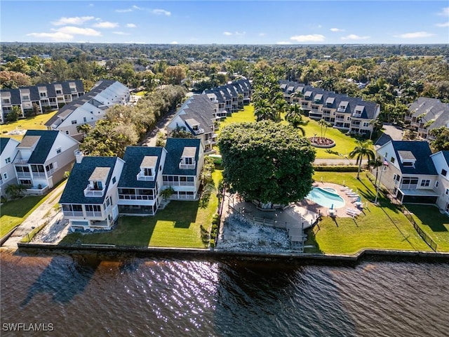 aerial view with a water view