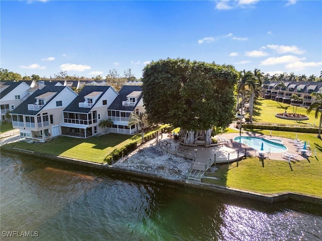 aerial view with a water view