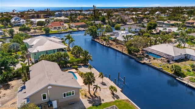 aerial view featuring a water view