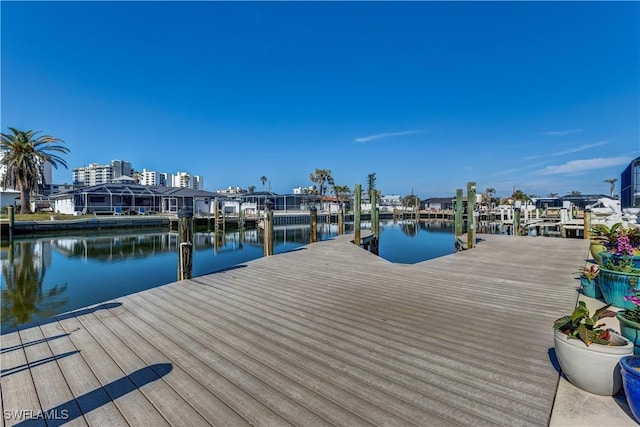 dock area featuring a water view