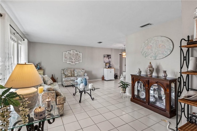 living room featuring light tile patterned floors