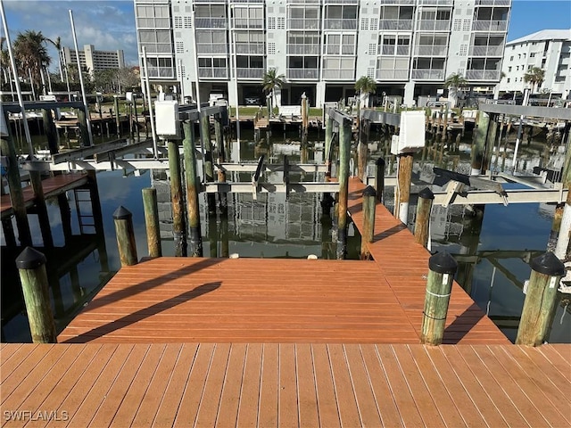 view of dock with a water view