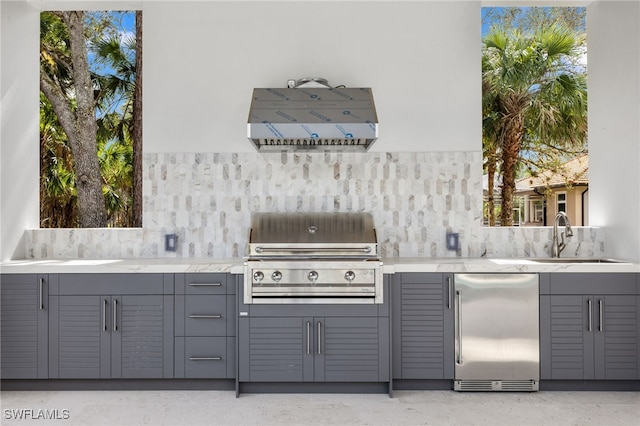 view of patio with an outdoor kitchen, a grill, and sink