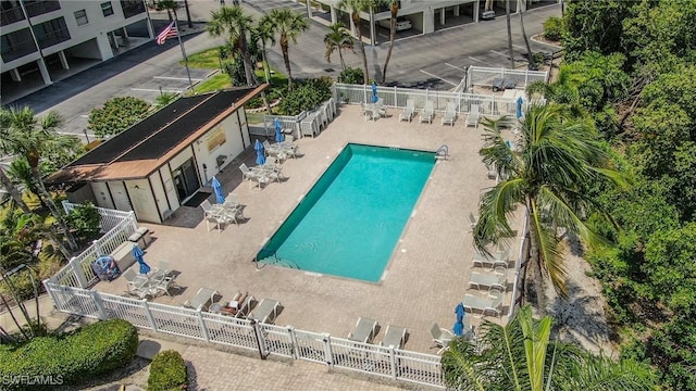 view of swimming pool with a patio area