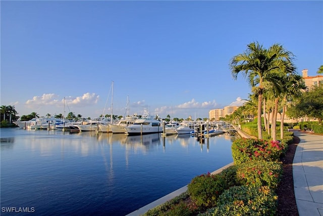 property view of water featuring a dock