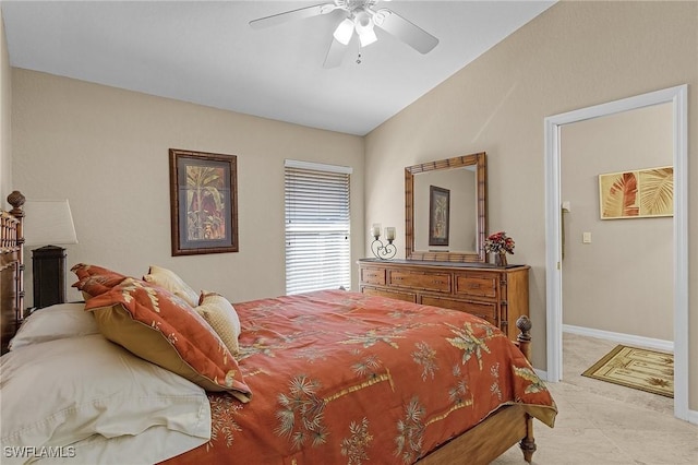 bedroom featuring vaulted ceiling and ceiling fan