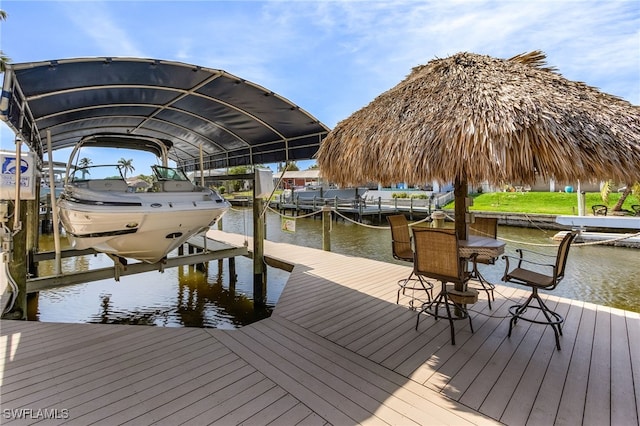 dock area with a water view