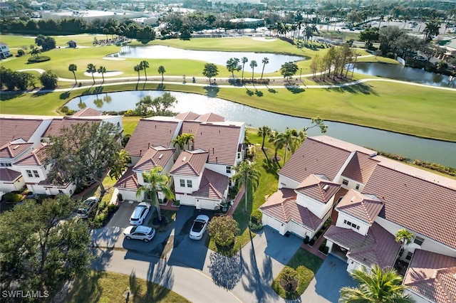 aerial view with a water view