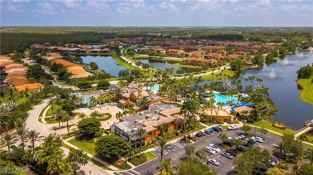 aerial view featuring a water view