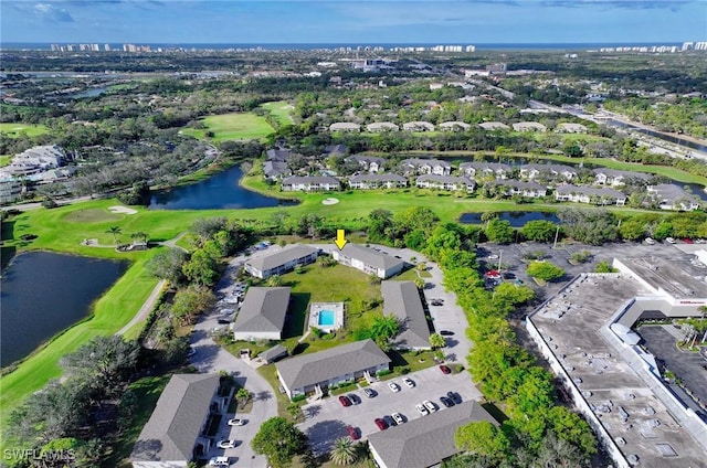 aerial view featuring a water view