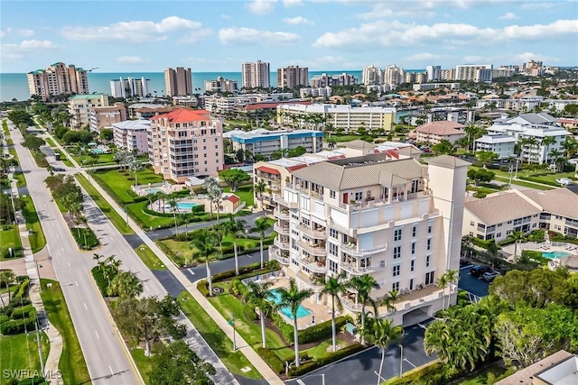 aerial view with a water view