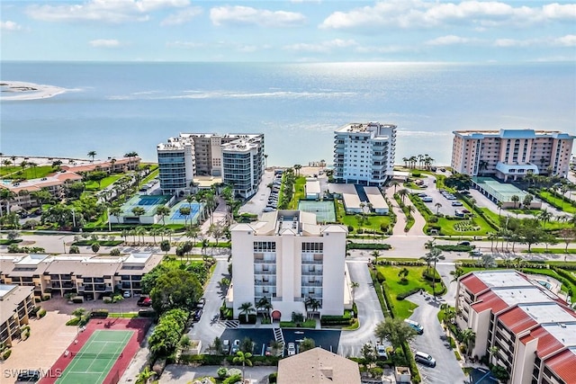 aerial view with a water view