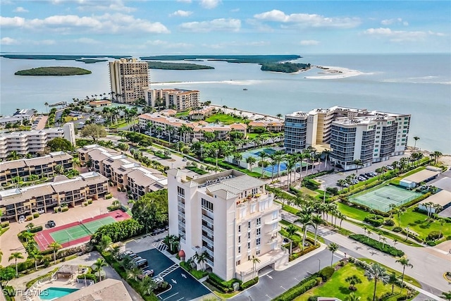 drone / aerial view featuring a water view