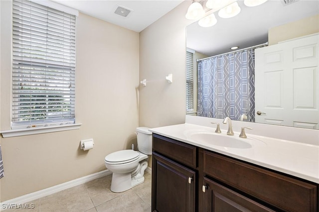 bathroom with vanity, tile patterned floors, and toilet