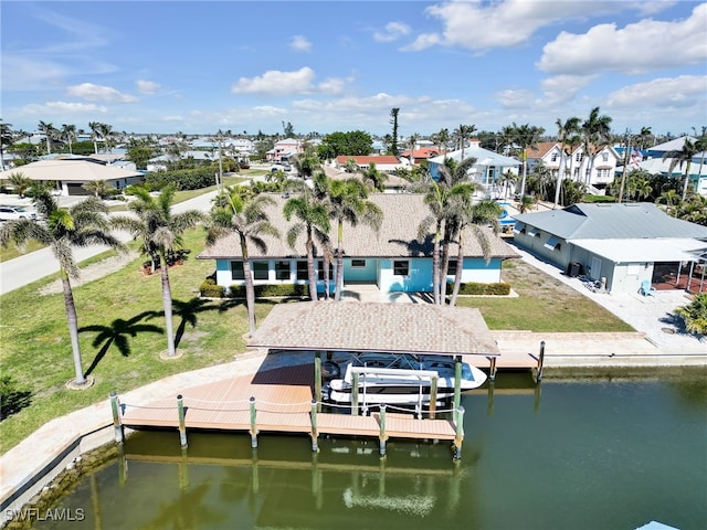 aerial view with a water view