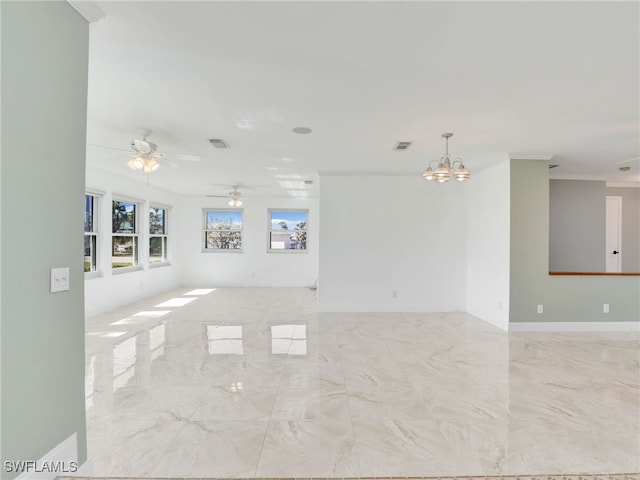 empty room with a notable chandelier