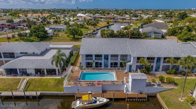 exterior space with a water view