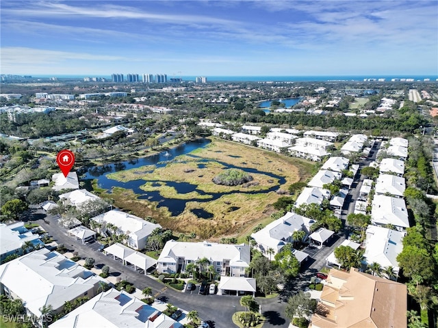 bird's eye view featuring a water view