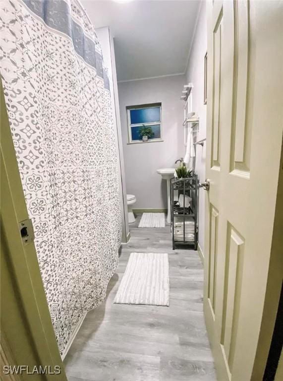 bathroom featuring hardwood / wood-style floors and toilet