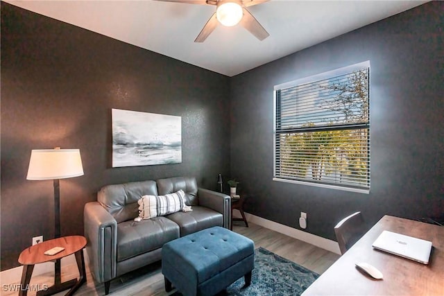 interior space featuring ceiling fan and light hardwood / wood-style floors