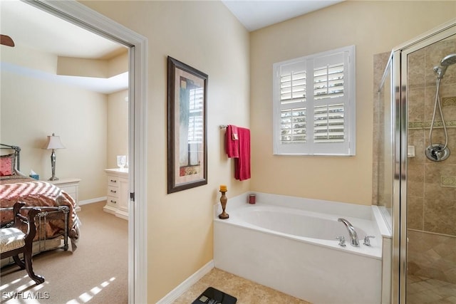 bathroom featuring vanity and plus walk in shower