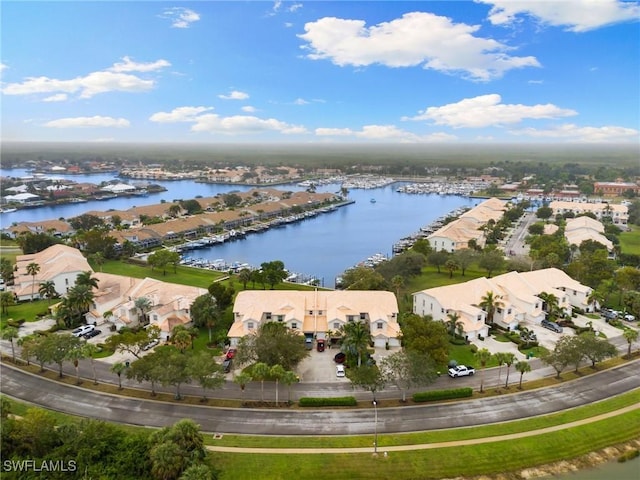 aerial view with a water view