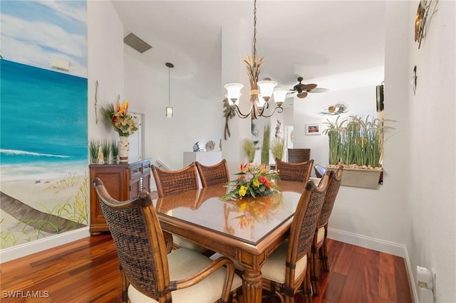 dining area with dark hardwood / wood-style flooring and a notable chandelier