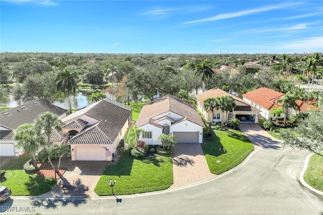 aerial view with a water view